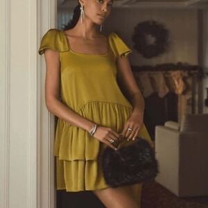 NWT Scoop Women’s Olive Green Mini Dress - Short Sleeve Ruffle - Size M (8-10)